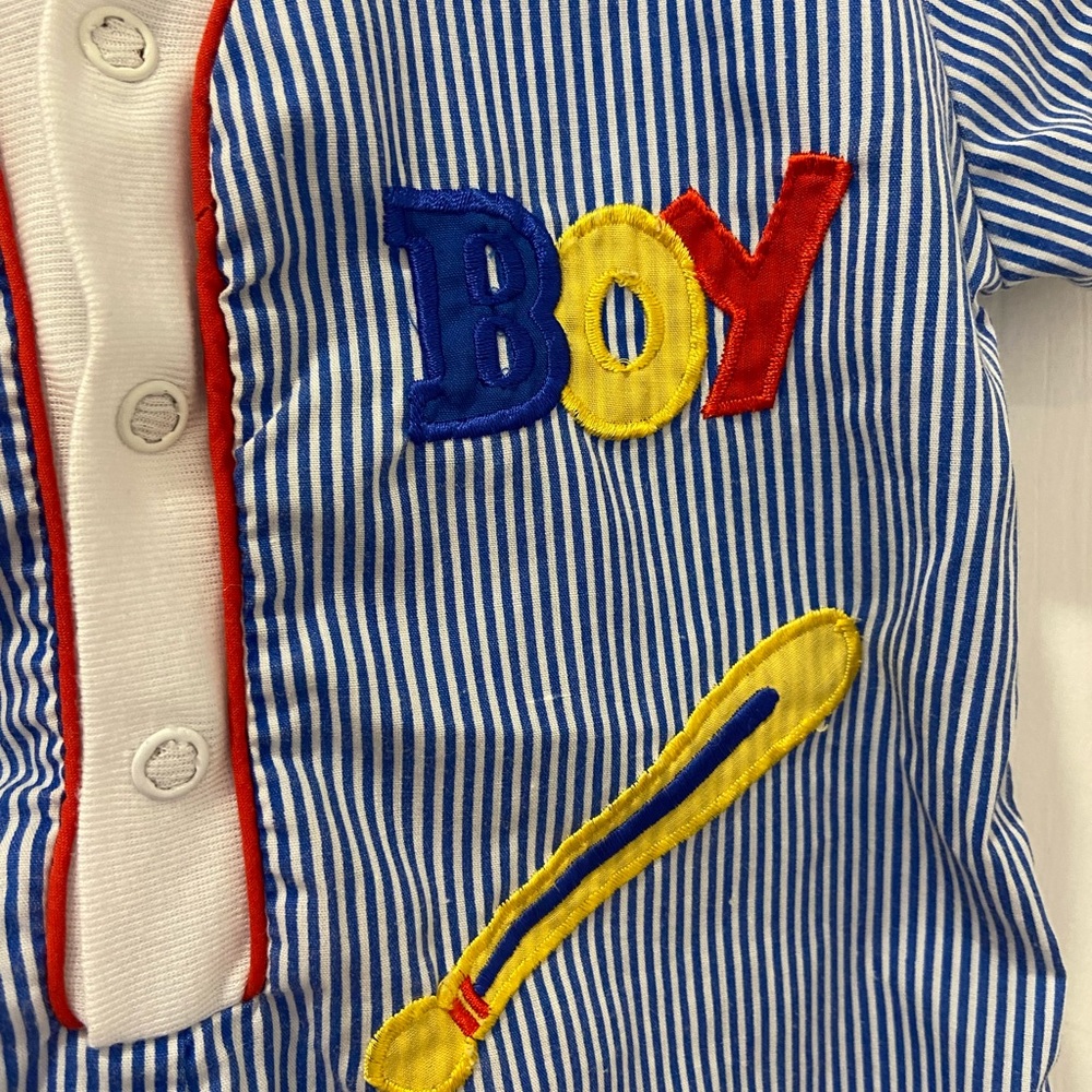 Adorable Vintage Baby 6-9 Month Baseball ⚾️ Blue Striped Snap up Onesie Romper - Picture 3 of 7
